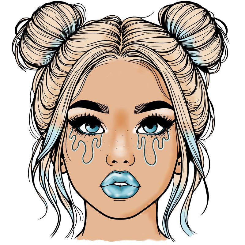 realistic girl with two buns on her hair and lips