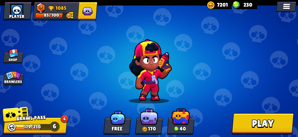 Box Simulator Brawl Stars - Menu principal de Box Simulator Brawl Stars présentant un personnage brawler et diverses boîtes de récompense