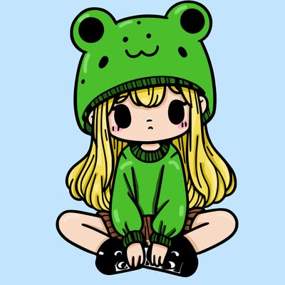 a girl wearing a frog hat and some frog socks