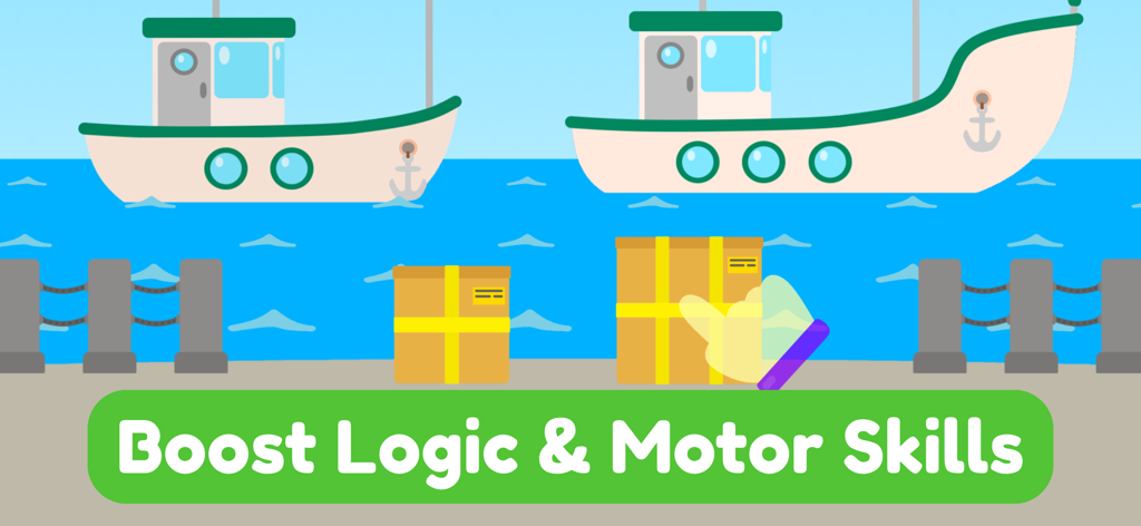 Baby Abbie: Toddler Games 2+ - Baby Abbie educational game screen showing a boat puzzle designed to boost logic and motor skills for toddlers.