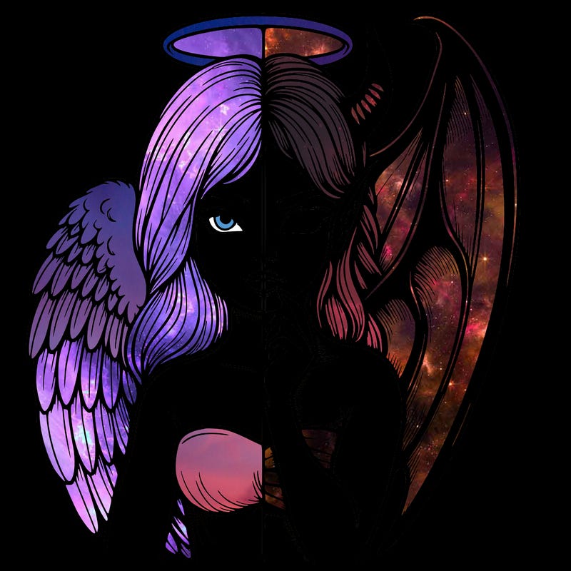 realistic angel half demon