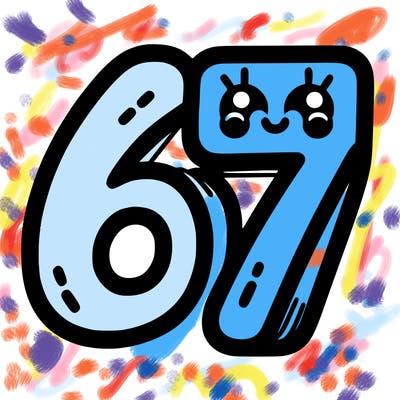the numbers 67