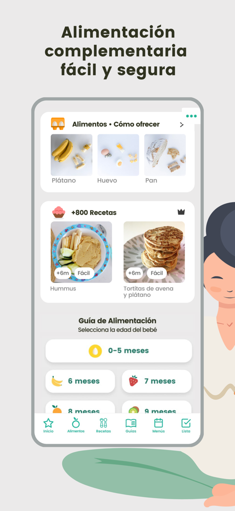 BLW Ideas Recetas Bebés - Pantalla de la app BLW Ideas mostrando recetas para bebés y guías de alimentación por edad