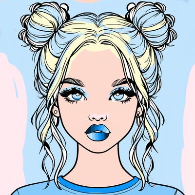 realistic girl with two buns in hair and lips