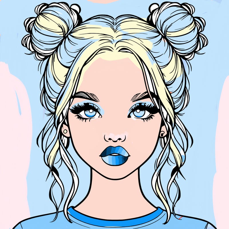 realistic girl with two buns in hair and lips