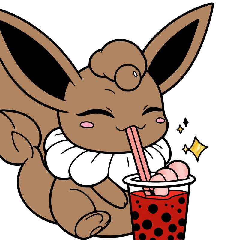 glaceon drinking boba tea