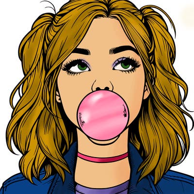 realististic girl blowing bubble -gum