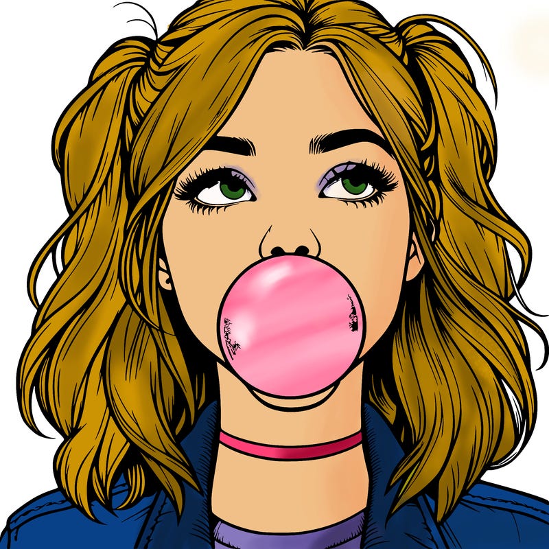 realististic girl blowing bubble -gum