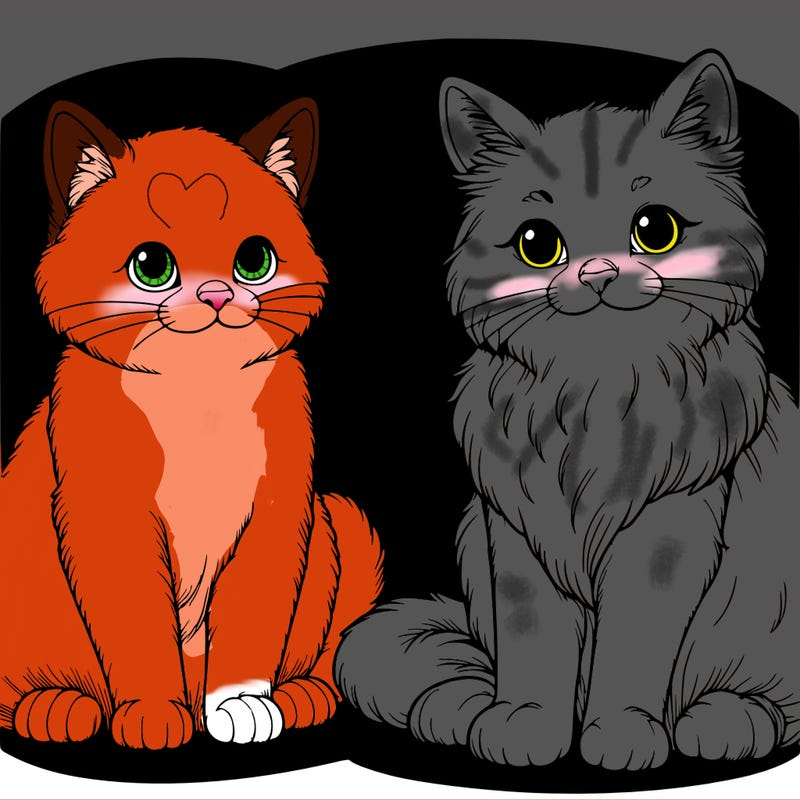 two realistic cats sitting next to each other