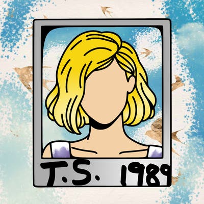 a polaroid portrait of swift's face cut off at the eyes