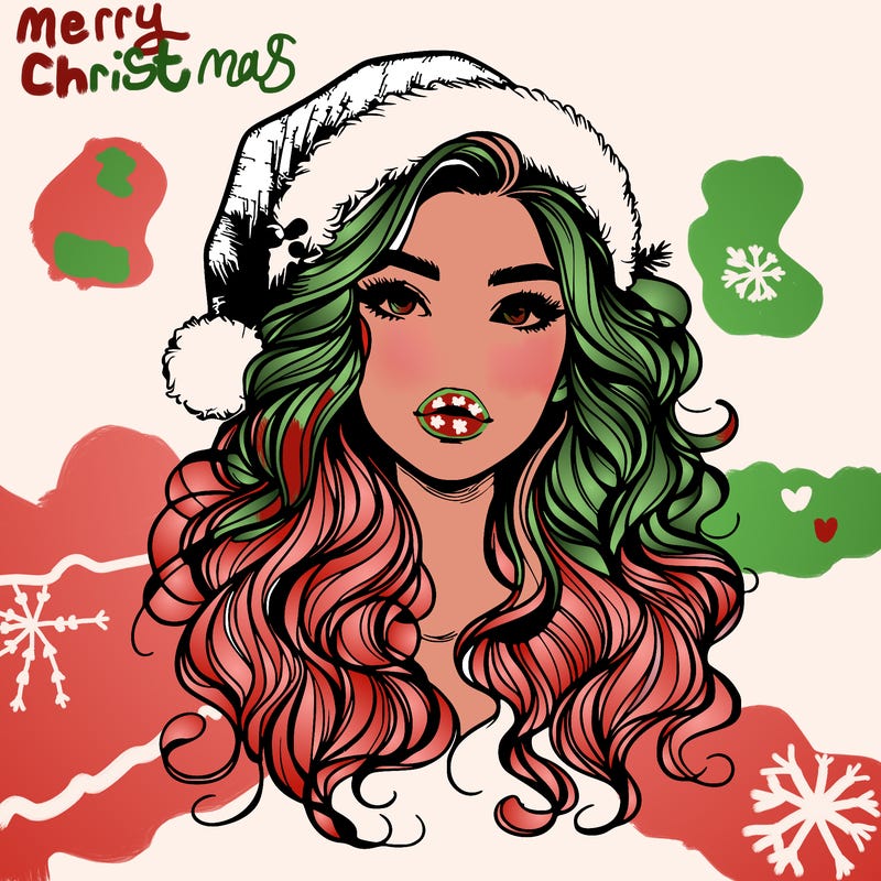 realistic christmas girl with wavy hair and lips