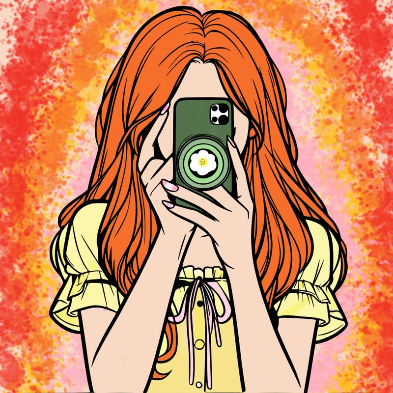 a realistic girl holding her phone taking pictures