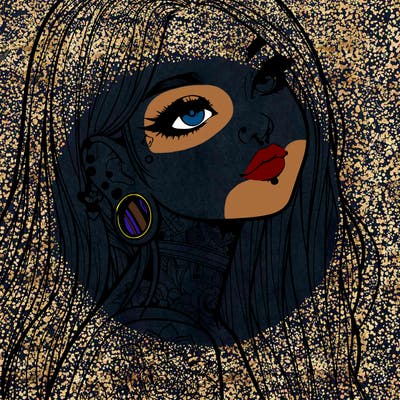 realistic girl with long hair ear piercings and tattoos