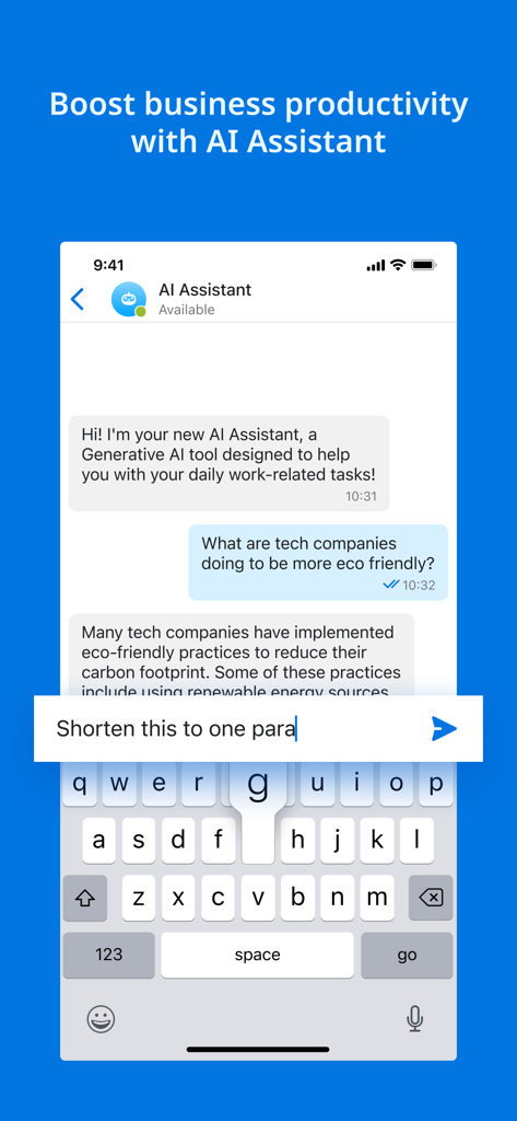 Intermedia Unite - Interface de chat de l'assistant IA Intermedia Unite pour la productivité professionnelle