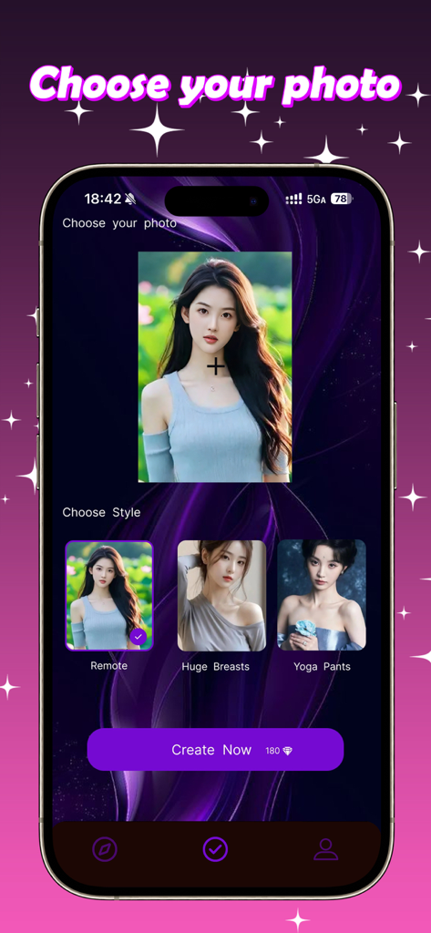 Face Morph AI - Interface do aplicativo Face Morph AI mostrando seleção de fotos e opções de estilo para geração de vídeo de IA.