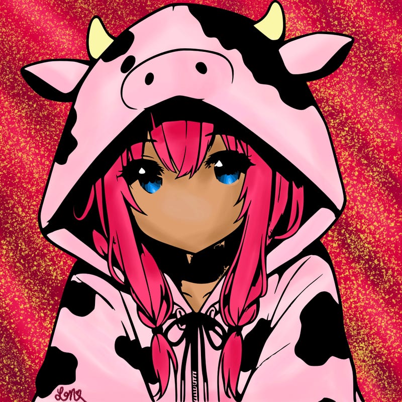anime girl with cow hoodie