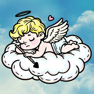 cupid asleep on a cloud