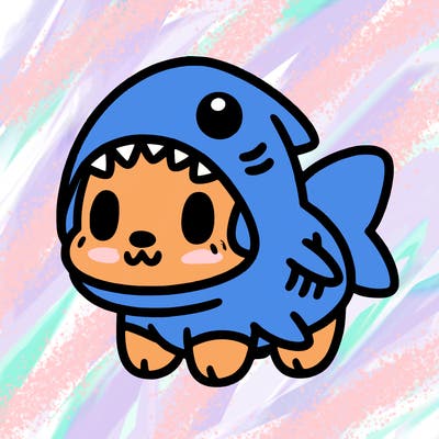 cute dog wearing a shark costume