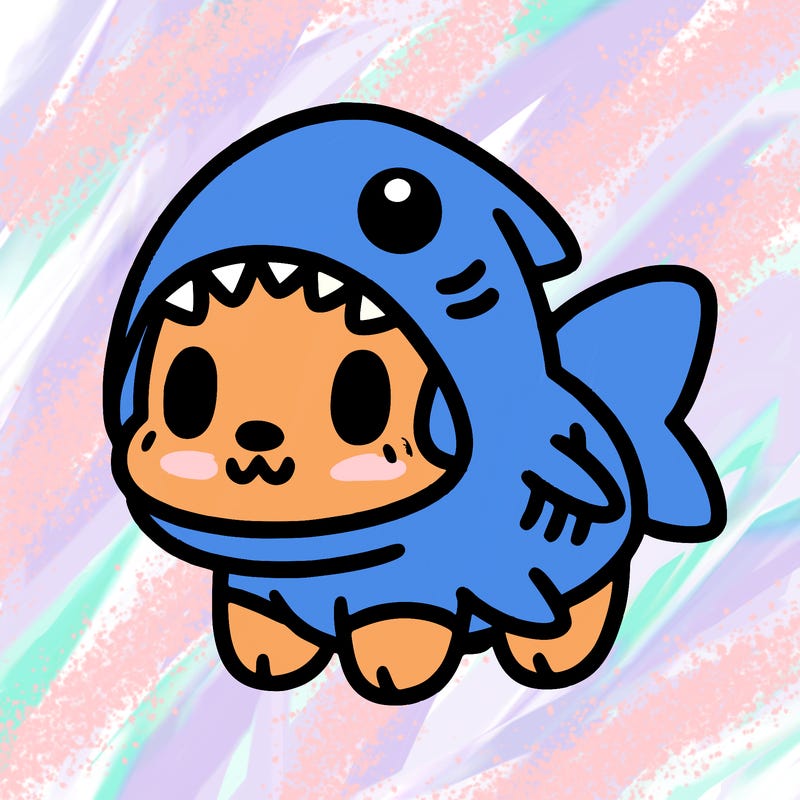 cute dog wearing a shark costume