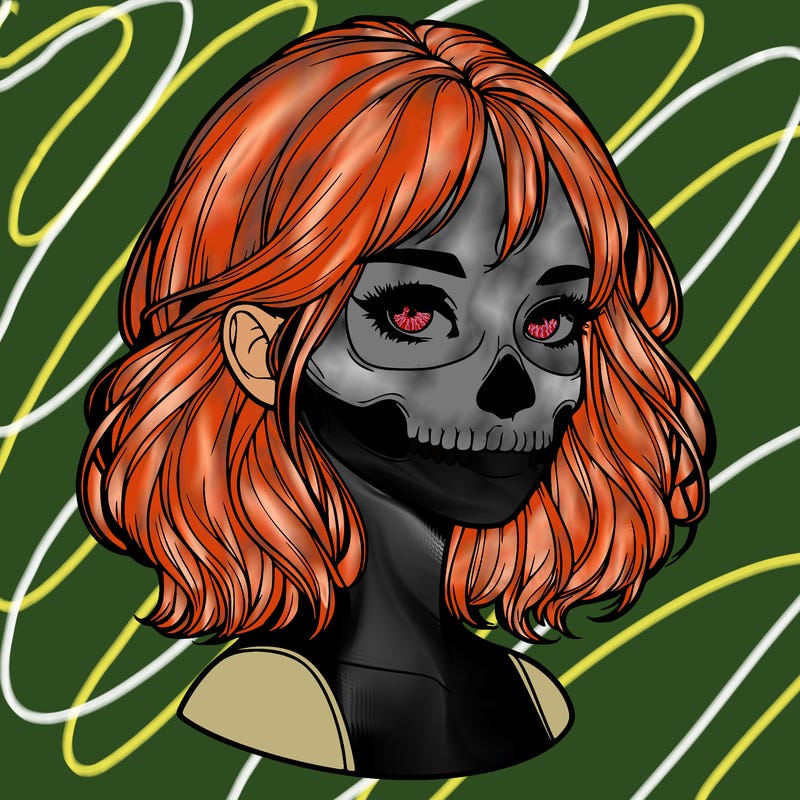 realistic girl with skull