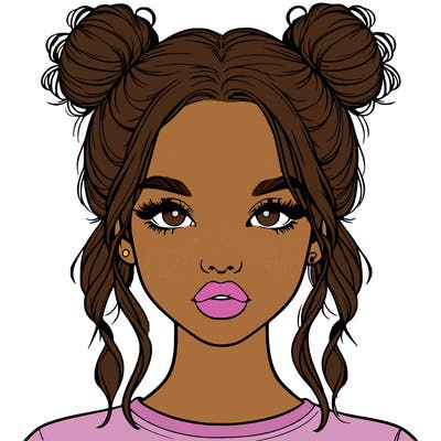realistic girl with two buns in hair and lips
