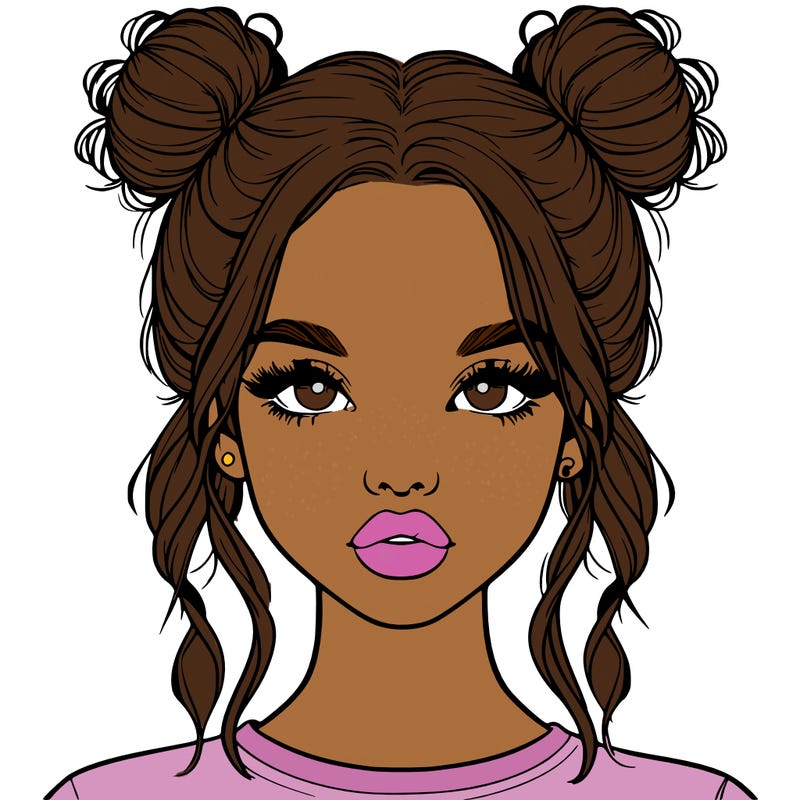 realistic girl with two buns in hair and lips