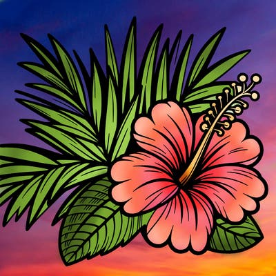 hibiscus flower with palm leaves