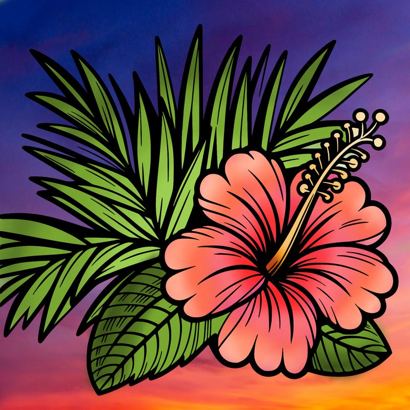 hibiscus flower with palm leaves