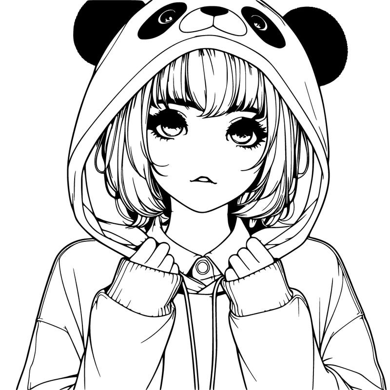 realistic girl in panda hoodie