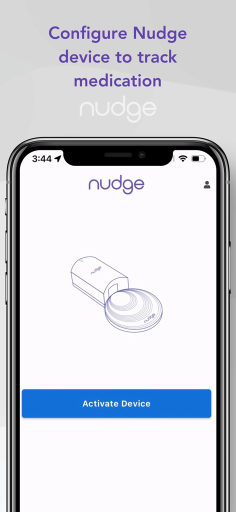Setup screen in the Nudge app to configure and activate the medication tracking device.