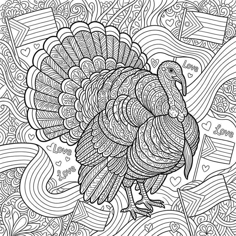 Dive into a unique blend of holiday spirit and vibrant celebration with our Zentangle Turkey Pride coloring page. This intricate design offers hours of meditative coloring, perfect for adults and teens seeking creative expression.