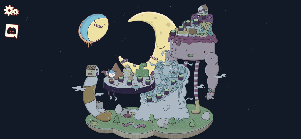 Quirky world map for level selection in Eggggg with surreal characters and Brosmind art style.