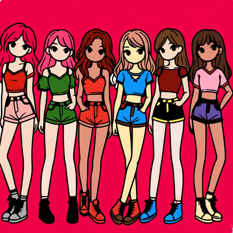 a group of girls wearing crop tops and shorts