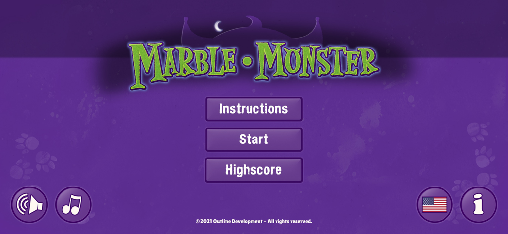 Marble Monster - Main menu of the Marble Monster puzzle game showing start and instruction buttons