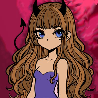 a devil girl with long hair realistic