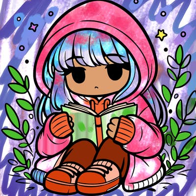 girl in oversized hoodie reading a book