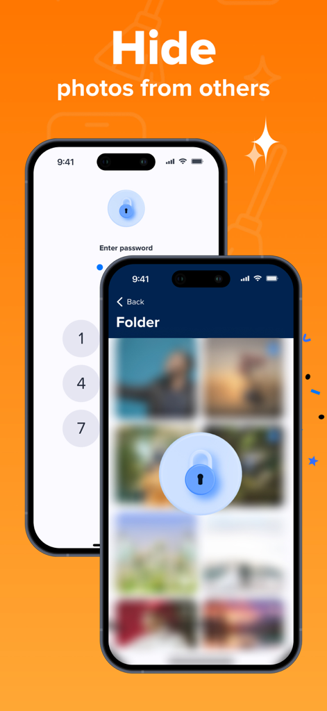 Bóveda de fotos segura con protección de contraseña para imágenes privadas.