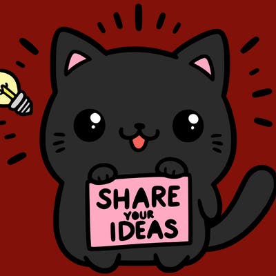 a cute cat saying share your ideas