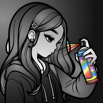 a realistic girl spray painting