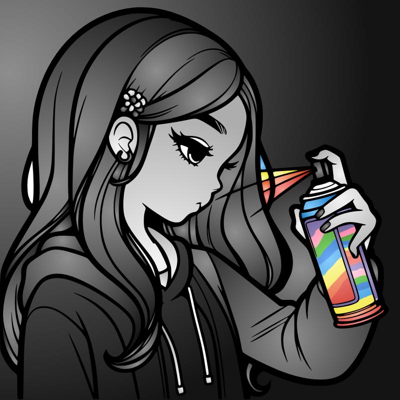 a realistic girl spray painting