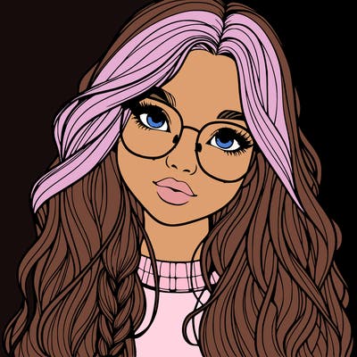 girl with long hair and freckles and glasses realistic