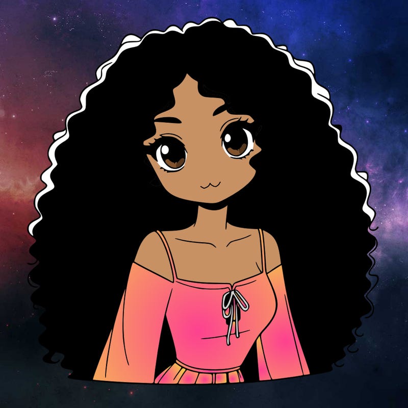 a black anime girl with long afro hair