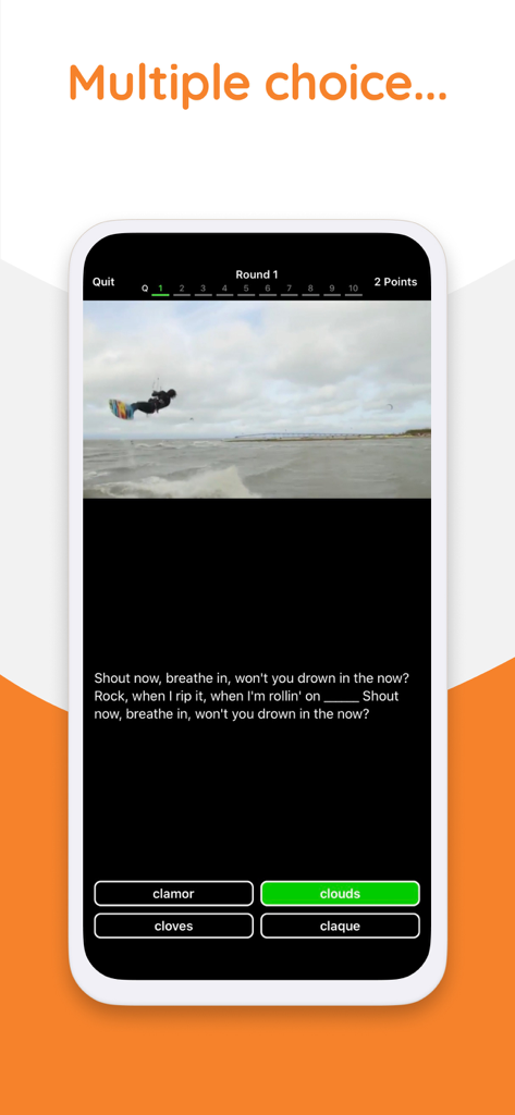 Yabla English - Cuestionario de vocabulario de opción múltiple de la aplicación Yabla English con lección en video