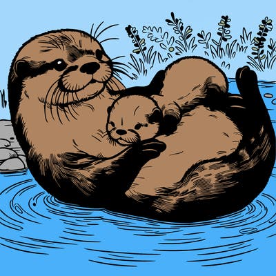 really realistic realistic otters one otters laying on its back in the water with a baby otters on the other otters tummy