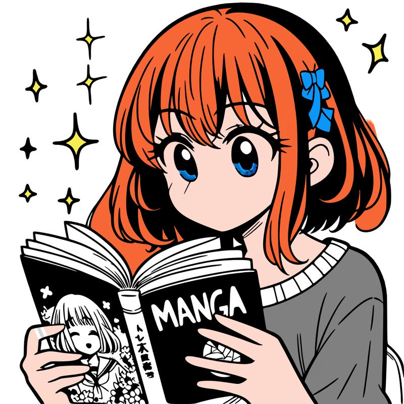manga girl reading a manga book