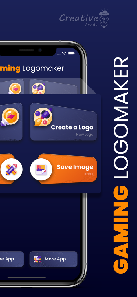 Gaming Logo Maker Esport 2023 - Pantalla de inicio de la aplicación Gaming Logo Maker mostrando botones para crear un logo y guardar imágenes