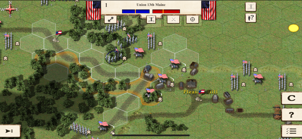 Hexagonales Raster der Karte der Schlacht von Pleasant Hill im Spiel American Civil War Battles.