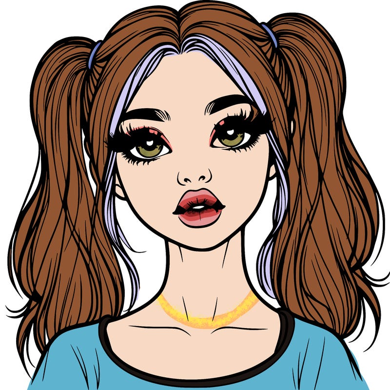 realistic girl with ponytails and lips