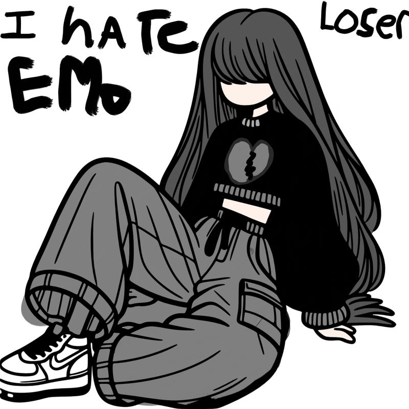 a girl with baggy pants and a crop top with long hair