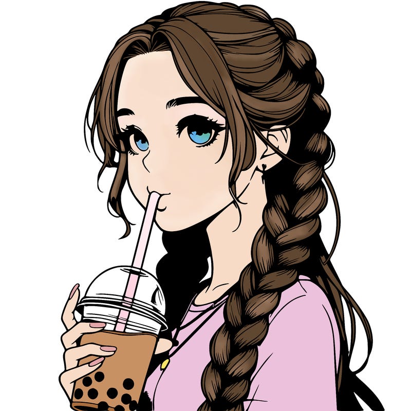 realistic girl with braided hair drinking boba